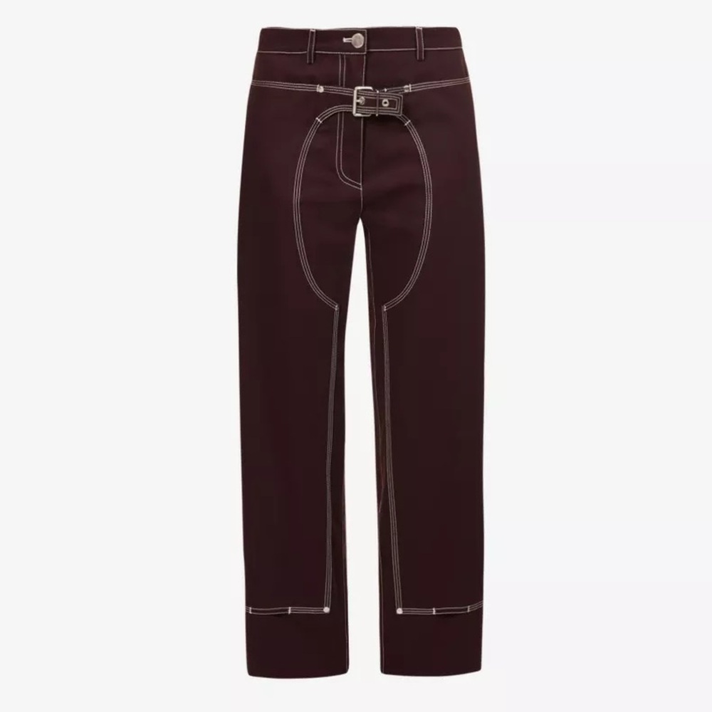 New Stella McCartney Buckle Embellished High Rise Cotton Trousers Brown Sz 46 - Picture 16 of 16